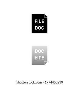 DOC file. Black symbol on white background. Simple illustration. Flat Vector Icon. Mirror Reflection Shadow. Can be used in logo, web, mobile and UI UX project