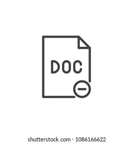 DOC file delete outline icon. linear style sign for mobile concept and web design. Paper document minus simple line vector icon. Symbol, logo illustration. Pixel perfect vector graphics