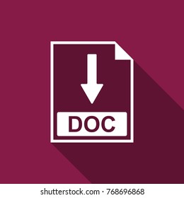 DOC file document icon. Download DOC button icon isolated with long shadow. Flat design. Vector Illustration