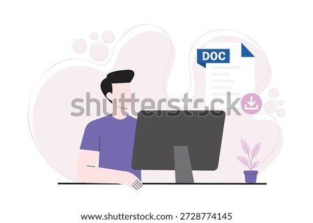 DOC File Download Illustration Document Management Flat Vector Concept