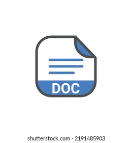 DOC File Extension, Rounded Square Icon with Symbol - Format Extension Icon Vector Illustration.