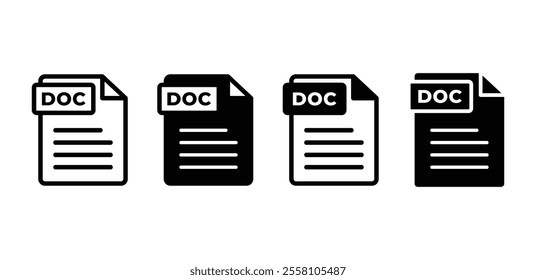 doc file format document icon symbol sign vector design black white color simple illustration collection sets isolated