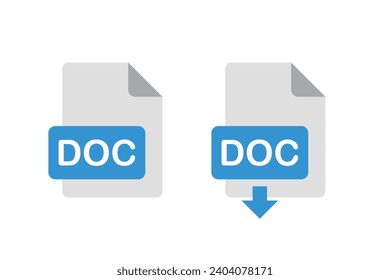 formato de archivo doc, signo de archivo doc de descarga, conjunto de dos iconos vectoriales