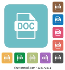 DOC file format flat icons on simple color square background.