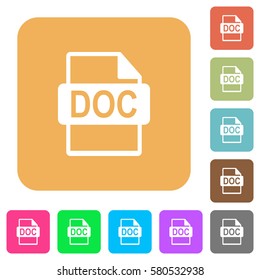 DOC file format flat icons on rounded square vivid color backgrounds.