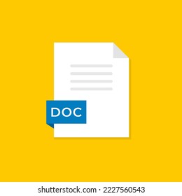 Doc file format flat vector design illustration on yellow background
