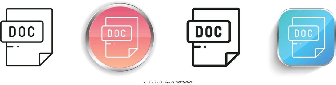 doc file format icon. Thin Linear, Regular and Button Style Design Isolated On White Background