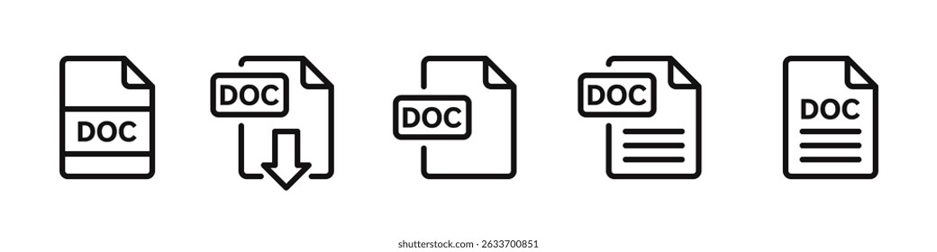 DOC file format icons set. File symbols collection. Vector illustration.