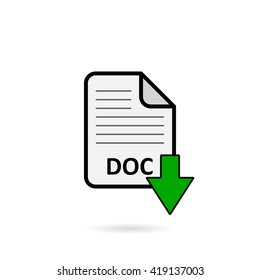 DOC file with green arrow download button on white background vector