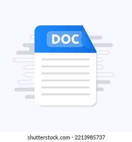 DOC file icon. Flat design graphic illustration. Vector docicon. Vector illustration isolated on white background