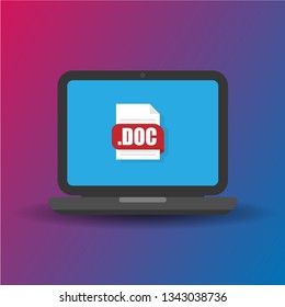 DOC file icon and laptop - flat style