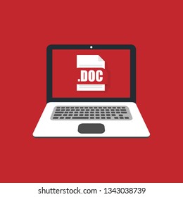 DOC file icon and laptop - flat style