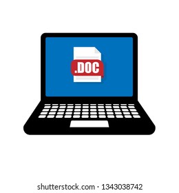 DOC file icon and laptop - flat style