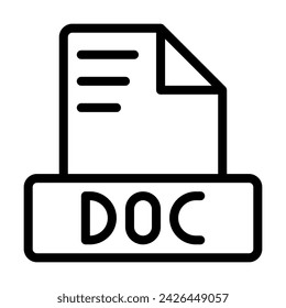 Icono de archivo DOC. Outline Extensión de archivo. iconos símbolos de formato de archivo. Ilustración vectorial. se puede utilizar para interfaces web, aplicaciones móviles y software