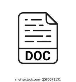 DOC file icon set. DOC file type symbol. File DOC format icon in black filled and outlined style isolated on transparent background.