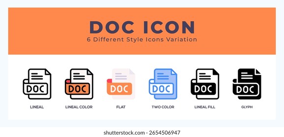 Icono de archivo Doc para Sitios web y App. Ilustración vectorial