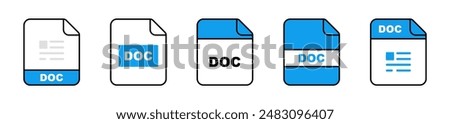 DOC file icons set. DOC file format. Document icons. Vector illustration.