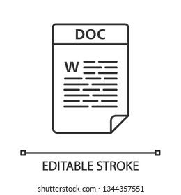 DOC file linear icon. Word processing document. Text file format.  Thin line illustration. Contour symbol. Vector isolated outline drawing. Editable stroke