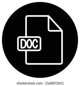DOC file simple icon vector. Flat design. White icon on black circle. White background.ai