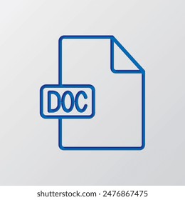 DOC file simple icon vector. Flat design. Paper cut design. Cutted blue symbol with shadow. Gray background.ai