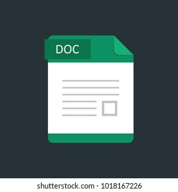 DOC file type icon. Vector illustration isolated on a dark blue background.