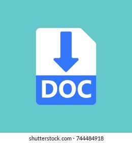 DOC icon. Button for web or app. Loading file. Download document. Flat graphic. Vector illustration.