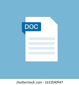 DOC icon file with label. Downloading document concept. Banner for business, marketing and advertising. Vector Illustration.
