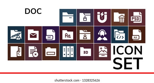 doc icon set. 19 filled doc icons.  Simple modern icons about  - Folder, Folders, Jpg, Txt, Reporter, Xls, Content, Psd