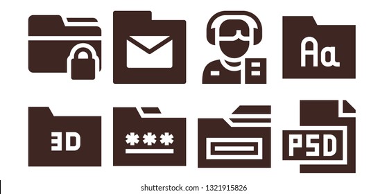 doc icon set. 8 filled doc icons.  Collection Of - Folder, Reporter, Psd