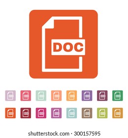 The DOC icon. Text file format symbol. Flat Vector illustration. Button Set