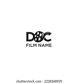 DOC initial with film in letter O logo design