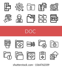 doc simple icons set. Contains such icons as Folder, Report, Content, Reporter, Compressed file, Folders, Svg, Pdf file, can be used for web, mobile and logo svg