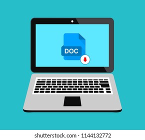 A Doc text file on a laptop monitor. Stock vector illustration.