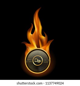 Docademic Cryptocurrency Coin On Fire Background