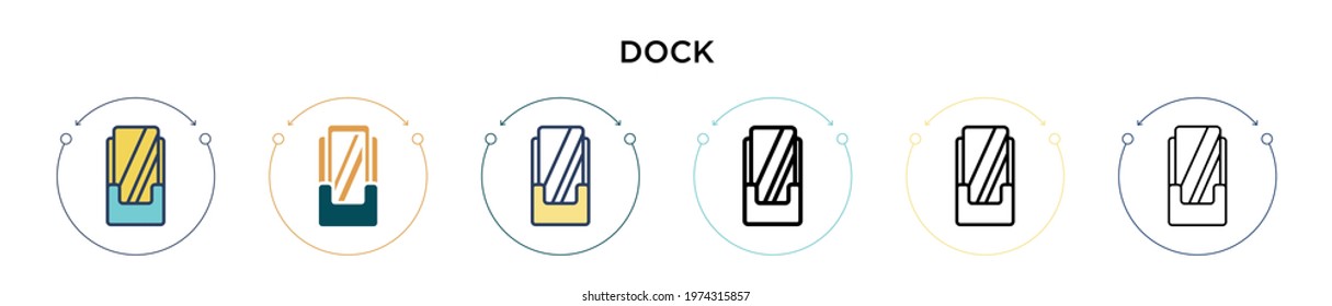 Dock icon in filled, thin line, outline and stroke style. Vector illustration of two colored and black dock vector icons designs can be used for mobile, ui, web