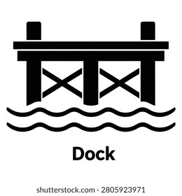 Dock pier icon black silhouette on white background with nautical sign water structure marine icon harbor facility transport element vector graphic maritime nautical structure