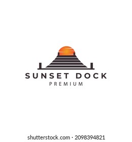 dock with sunset harbor logo design vector icon illustration