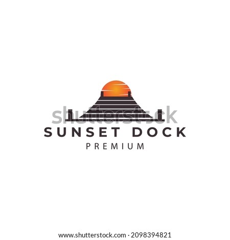 dock with sunset harbor logo design vector icon illustration