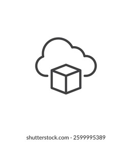 Docker Container line icon. linear style sign for mobile concept and web design. Cube with a cloud outline vector icon. Symbol, logo illustration. Vector graphics