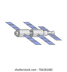 Docking Of A Space Station In Orbit. Space Technology Single Icon In Cartoon Style Vector Symbol Stock Illustration Web.