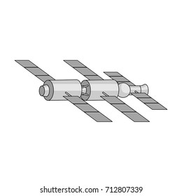 Docking Of A Space Station In Orbit. Space Technology Single Icon In Monochrome Style Vector Symbol Stock Illustration Web.