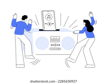 Docking station abstract concept vector illustration. Audio docking station, electronic device, play music, charging battery, connect headset, wireless speaker, home network abstract metaphor.