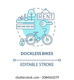 Dockless bikes blue concept icon. Bicycle sharing category abstract idea thin line illustration. Fourth generation. Bike-share system. Vector isolated outline color drawing. Editable stroke