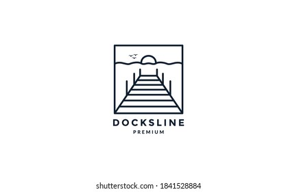 docks with sunset line outline simple logo vector icon illustration