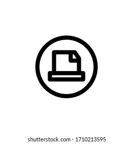 Icono de impresora de documento, aislado en blanco. Icono de esquema de interfaz de usuario.
