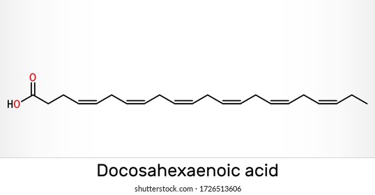 Docosahexaenoic Acid, DHA, Doconexent, Cervonic Acid Molecule. It Is Omega-3 Fatty Acid. Skeletal Chemical Formula. Vector Illustration