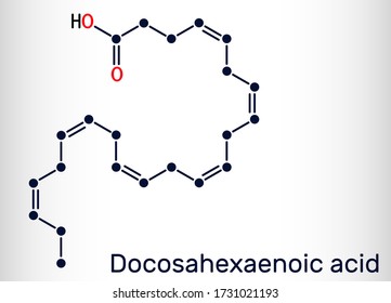 Docosahexaenoic Acid, DHA, Doconexent, Cervonic Acid Molecule. It Is Omega-3 Fatty Acid. Skeletal Chemical Formula. Vector Illustration