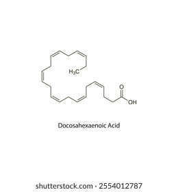 Docosahexaenoic Acid flat skeletal molecular structure antihyperlipidemic drug used in hypertriglyceridaemia treatment. Vector illustration scientific diagram.