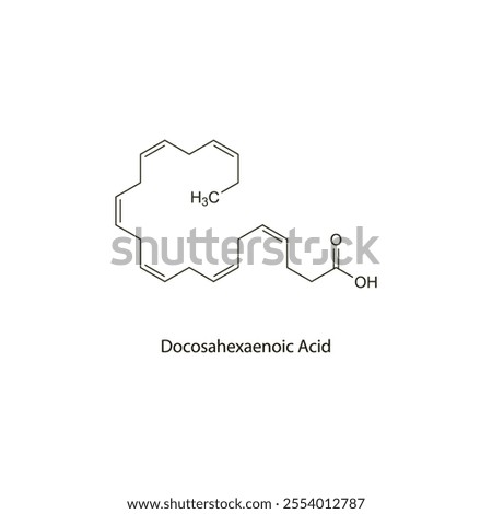 Docosahexaenoic Acid flat skeletal molecular structure antihyperlipidemic drug used in hypertriglyceridaemia treatment. Vector illustration scientific diagram.