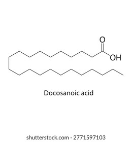 Docosanoic acid skeletal structure. carboxylic acid compound schematic illustration. Simple diagram, chemical formula.